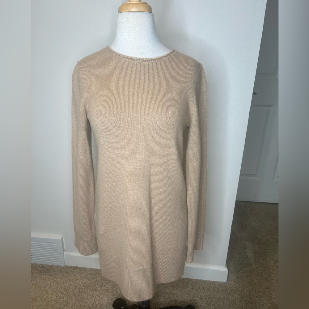 Vince Long Length Cashmere Sweater Camel Size S Side Slit details